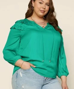 SKIES ARE BLUE Plus Size - Adele Ruffled Split Neck Top