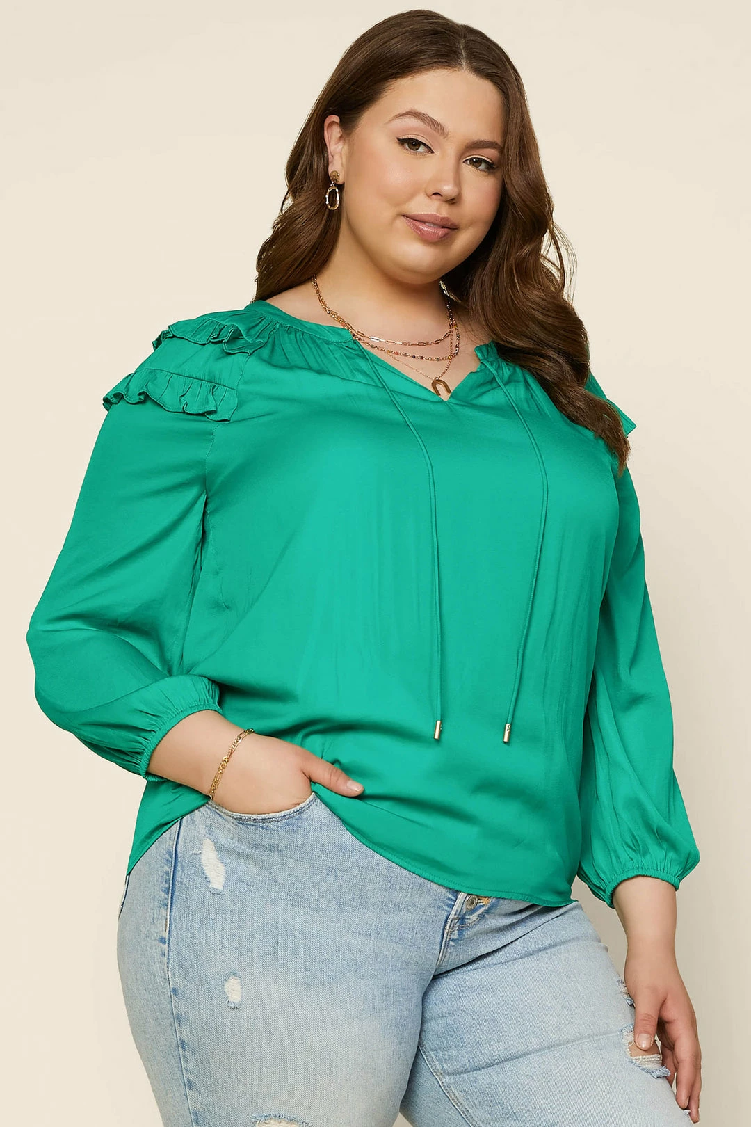 SKIES ARE BLUE Plus Size - Adele Ruffled Split Neck Top 3 SKIES ARE BLUE Plus Size - Adele Ruffled Split Neck Top