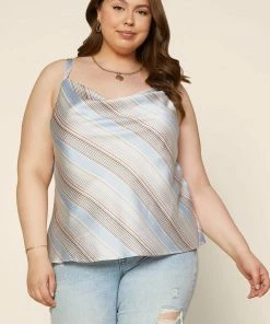 SKIES ARE BLUE Plus Size - Striped Cowl Neck Cami New In Plus Size