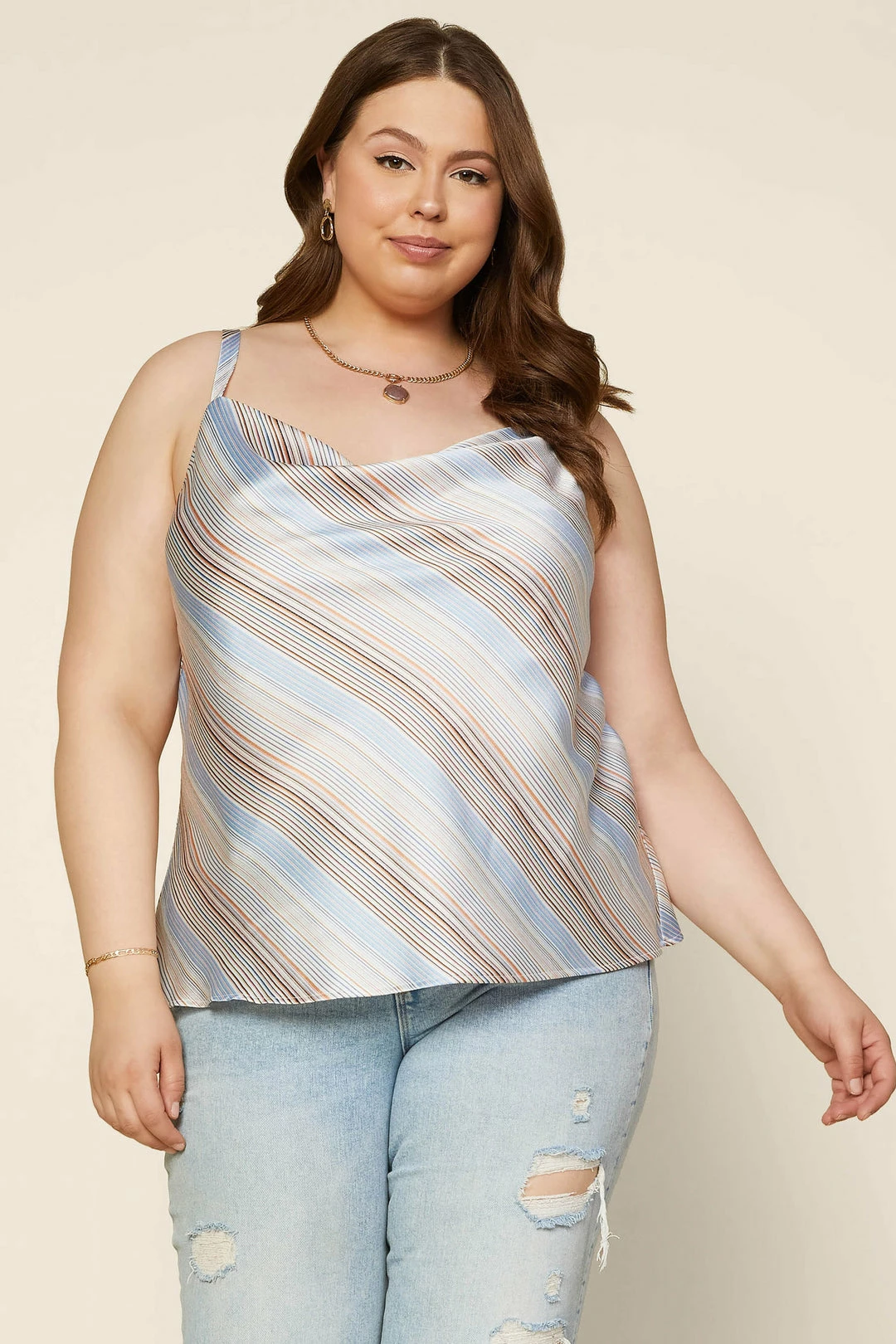 SKIES ARE BLUE Plus Size - Striped Cowl Neck Cami New In Plus Size 3 SKIES ARE BLUE Plus Size - Striped Cowl Neck Cami New In Plus Size