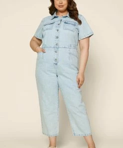SKIES ARE BLUE Plus Size - Denim Utility Jumpsuit