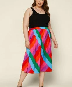 SKIES ARE BLUE Plus Size - Multicolor Pleated Midi Skirt