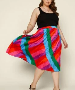 SKIES ARE BLUE Plus Size - Multicolor Pleated Midi Skirt