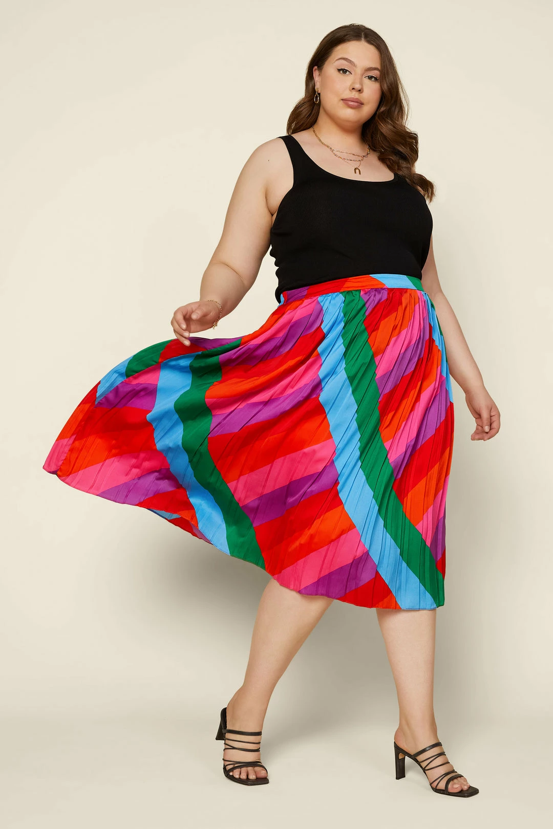 SKIES ARE BLUE Plus Size - Multicolor Pleated Midi Skirt 4 SKIES ARE BLUE Plus Size - Multicolor Pleated Midi Skirt