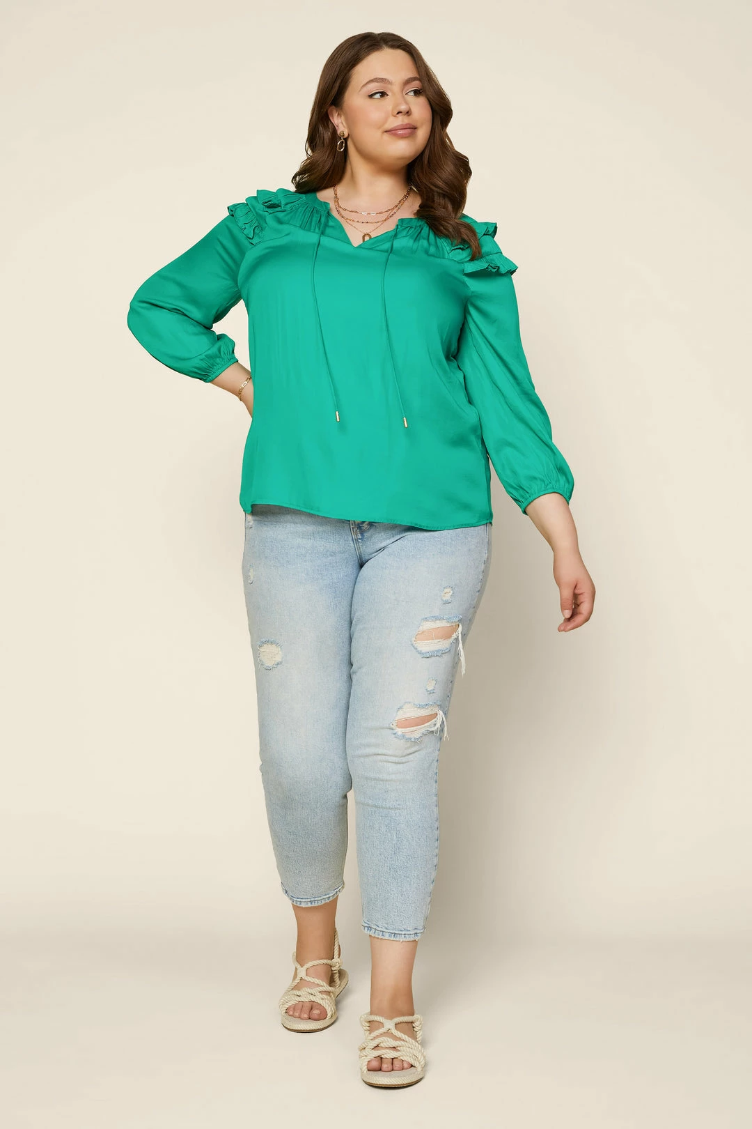 SKIES ARE BLUE Plus Size - Adele Ruffled Split Neck Top 4 SKIES ARE BLUE Plus Size - Adele Ruffled Split Neck Top