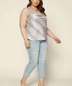 SKIES ARE BLUE Plus Size - Striped Cowl Neck Cami New In Plus Size