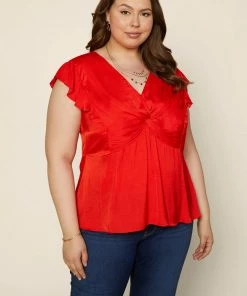 SKIES ARE BLUE Plus Size - Knotted Flutter Sleeve Top