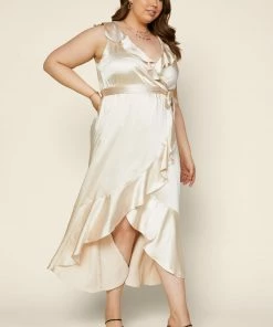 SKIES ARE BLUE Plus Size - Satin Ruffled Maxi Dress 10 SKIES ARE BLUE Plus Size - Satin Ruffled Maxi Dress
