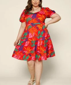 SKIES ARE BLUE Plus Size - Tropical Print Dress New In Plus Size
