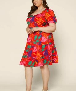 SKIES ARE BLUE Plus Size - Tropical Print Dress New In Plus Size