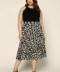 SKIES ARE BLUE Plus Size - Botanical Pleated Midi Skirt New In Plus Size