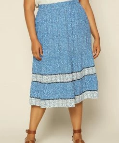 SKIES ARE BLUE Plus Size - Ditsy Floral Midi Skirt Clothing