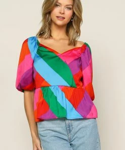 SKIES ARE BLUE Multicolor Peplum Top Tops
