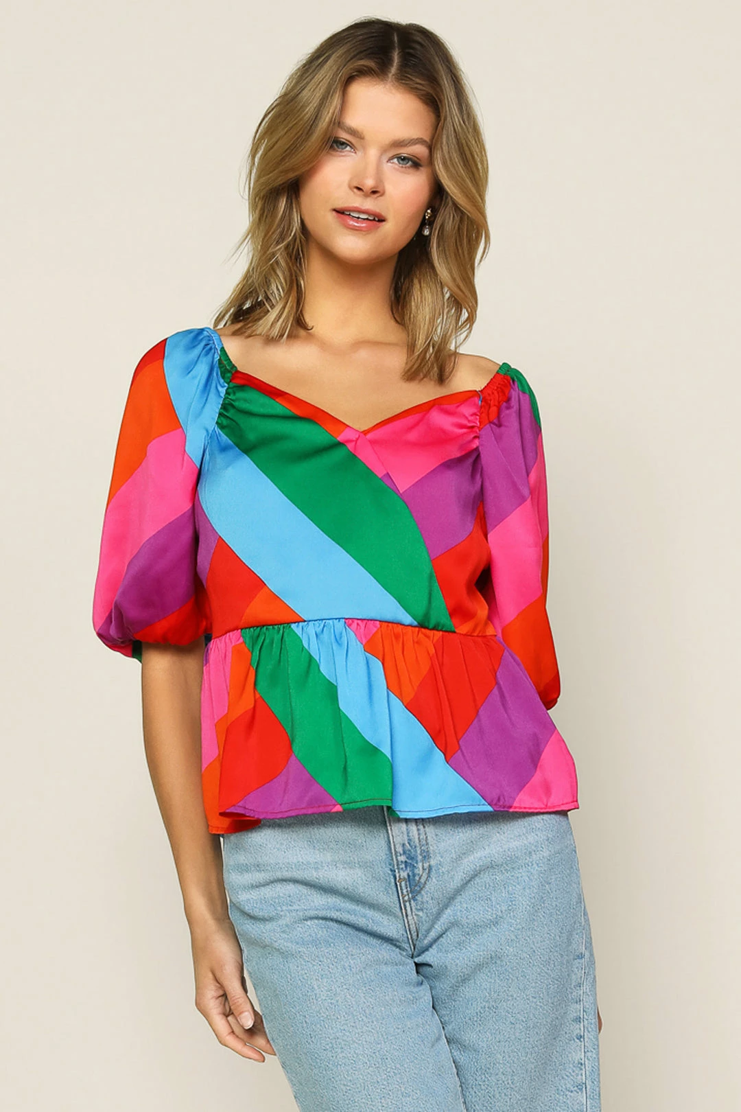 SKIES ARE BLUE Multicolor Peplum Top Tops 3 SKIES ARE BLUE Multicolor Peplum Top Tops