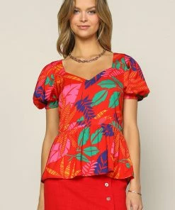 SKIES ARE BLUE New In Clothing Tropical Print Peplum Top