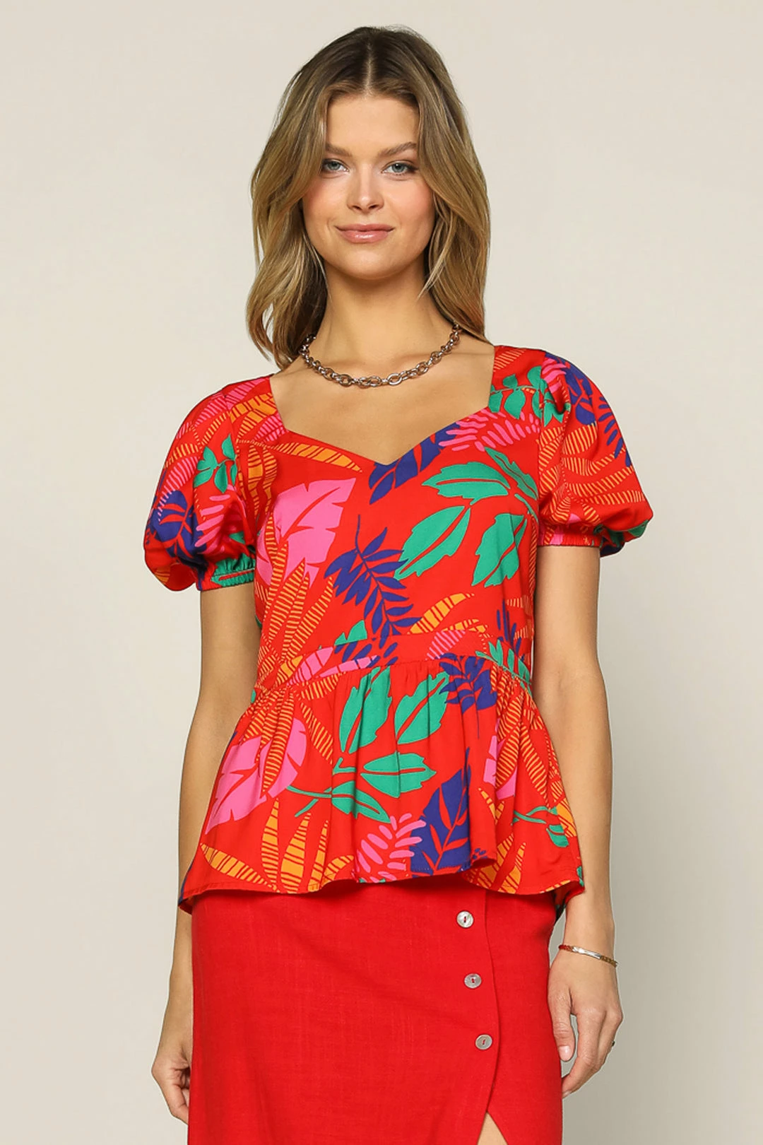 SKIES ARE BLUE New In Clothing Tropical Print Peplum Top 3 SKIES ARE BLUE New In Clothing Tropical Print Peplum Top