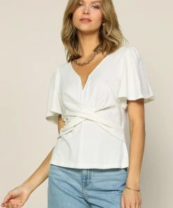 SKIES ARE BLUE Twisted V-Neck Top