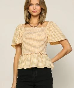 SKIES ARE BLUE Gingham Smocked Top New In Clothing