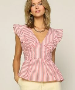 SKIES ARE BLUE Striped Back Tie Top