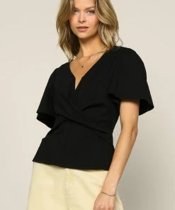 SKIES ARE BLUE Twisted V-Neck Top New In Clothing