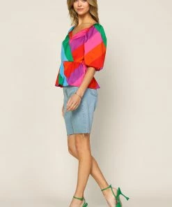 SKIES ARE BLUE Multicolor Peplum Top Tops