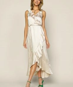 SKIES ARE BLUE New In Clothing Satin Ruffled Maxi Dress