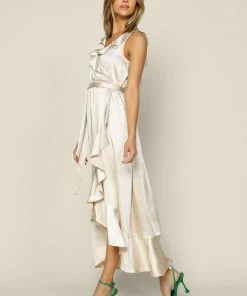 SKIES ARE BLUE New In Clothing Satin Ruffled Maxi Dress