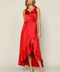 SKIES ARE BLUE Satin Ruffled Maxi Dress New In Clothing