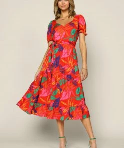 SKIES ARE BLUE Tropical Print Midi Dress New In Clothing