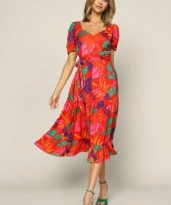 SKIES ARE BLUE Tropical Print Midi Dress New In Clothing 12 SKIES ARE BLUE Tropical Print Midi Dress New In Clothing