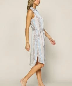 SKIES ARE BLUE Striped Button Down Dress