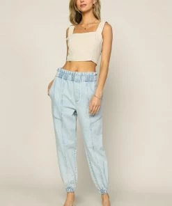 SKIES ARE BLUE Paperbag Denim Jogger Pants New In Clothing