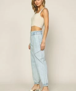 SKIES ARE BLUE Paperbag Denim Jogger Pants New In Clothing