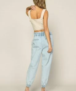 SKIES ARE BLUE Paperbag Denim Jogger Pants New In Clothing