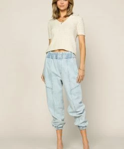 SKIES ARE BLUE Paperbag Denim Jogger Pants New In Clothing