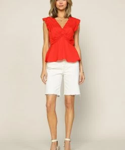 SKIES ARE BLUE Knotted Flutter Sleeve Top 10 SKIES ARE BLUE Knotted Flutter Sleeve Top