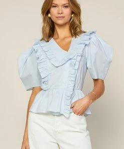 SKIES ARE BLUE New In Clothing Ruffled Collar Peplum Top