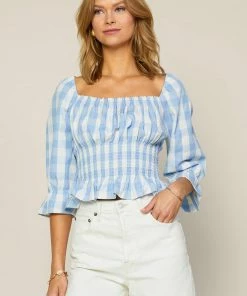 SKIES ARE BLUE Gingham Peplum Top New In Clothing