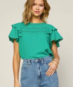 SKIES ARE BLUE Ruffled Lace Detailed Top