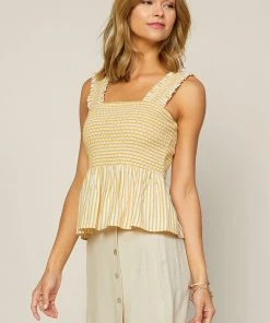 SKIES ARE BLUE Stripe Smocked Peplum Top New In Clothing 8 SKIES ARE BLUE Stripe Smocked Peplum Top New In Clothing