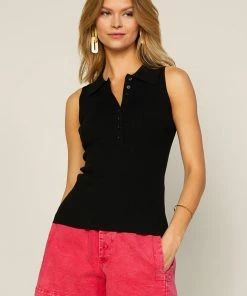 SKIES ARE BLUE Button Ribbed Knit Top