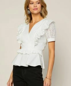 SKIES ARE BLUE Peplum Eyelet Blouse New In Clothing