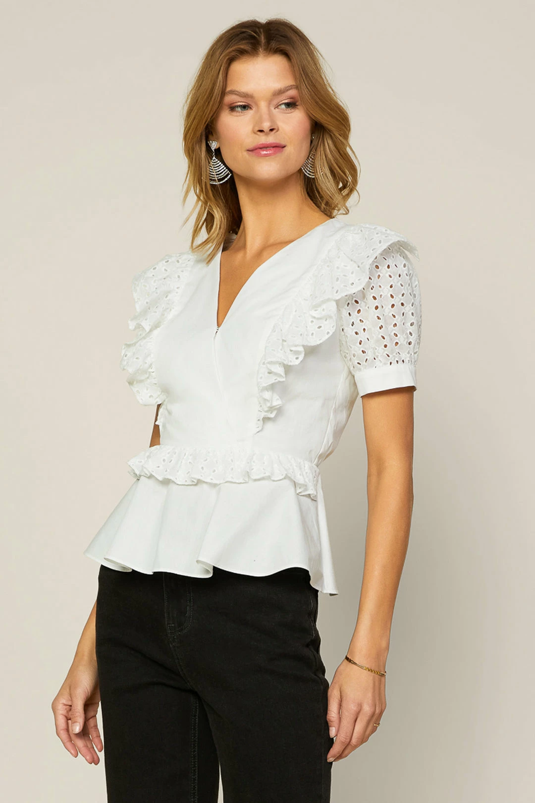 SKIES ARE BLUE Peplum Eyelet Blouse New In Clothing 3 SKIES ARE BLUE Peplum Eyelet Blouse New In Clothing