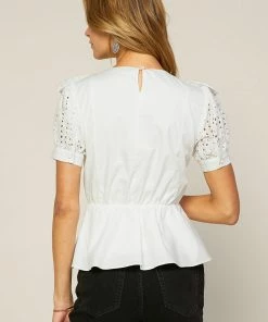 SKIES ARE BLUE Peplum Eyelet Blouse New In Clothing