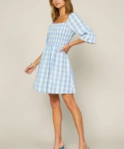 SKIES ARE BLUE Gingham Smocked Dress