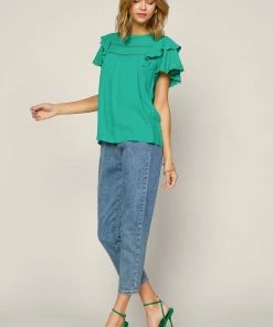 SKIES ARE BLUE Ruffled Lace Detailed Top