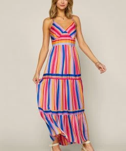 SKIES ARE BLUE New In Clothing Multi Stripe Maxi Dress 9 SKIES ARE BLUE New In Clothing Multi Stripe Maxi Dress