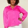 SKIES ARE BLUE New In Plus Size Plus Size - Satin Button Down Shirt