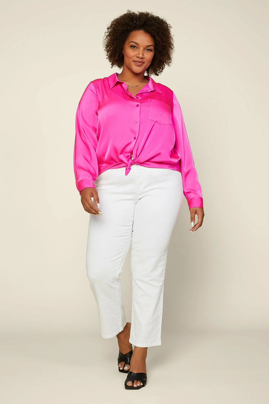 SKIES ARE BLUE New In Plus Size Plus Size - Satin Button Down Shirt 6 SKIES ARE BLUE New In Plus Size Plus Size - Satin Button Down Shirt