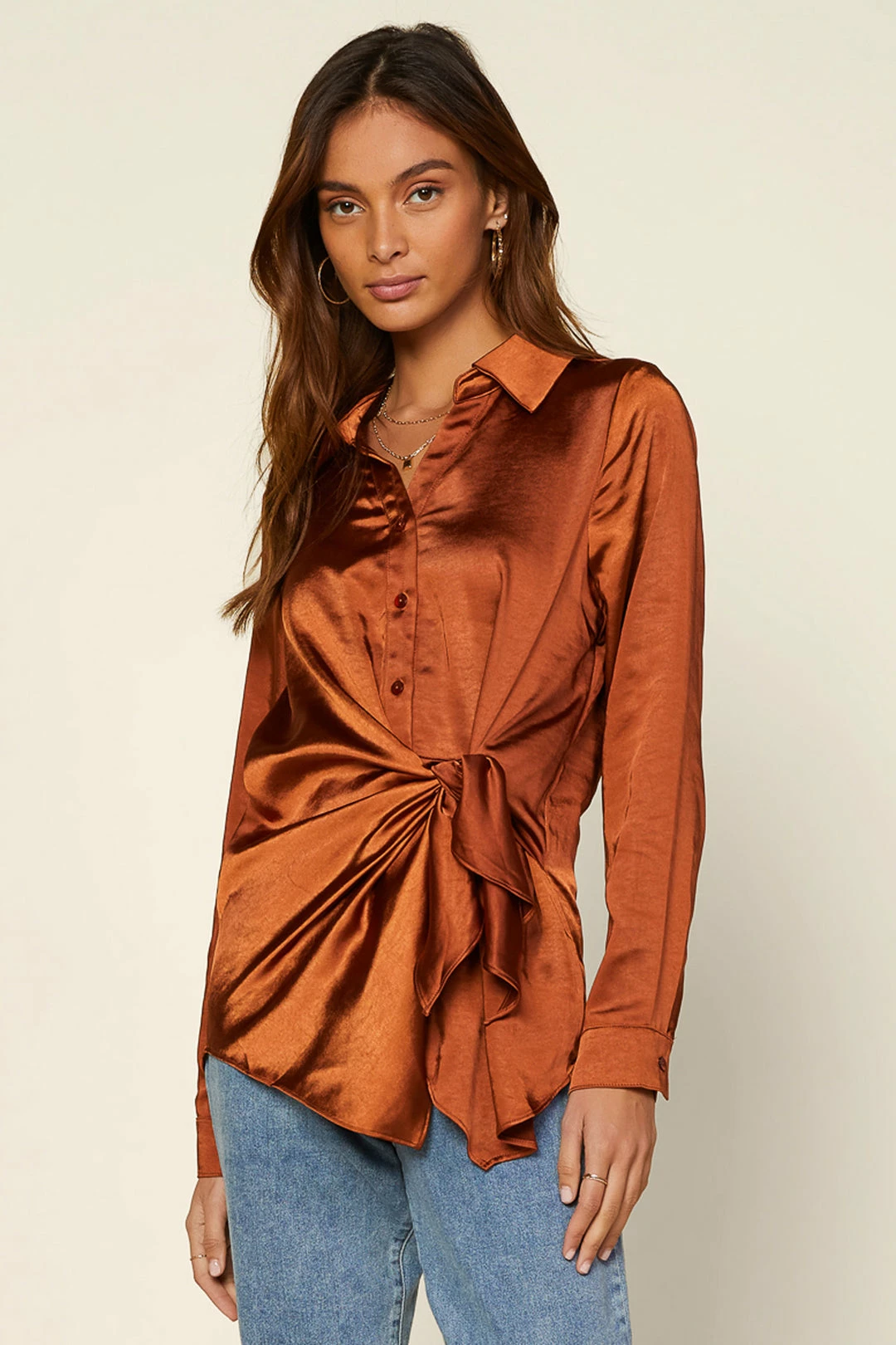 SKIES ARE BLUE Front Tie Satin Top 3 SKIES ARE BLUE Front Tie Satin Top